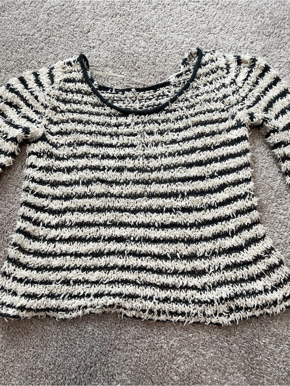 Free People Black and White Downey Striped Fuzzy Knit Pullover Size L - Picture 3 of 7
